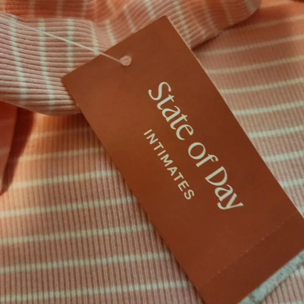 State of Day Intimates Stretchy Long Nightgown Striped Peach White XS